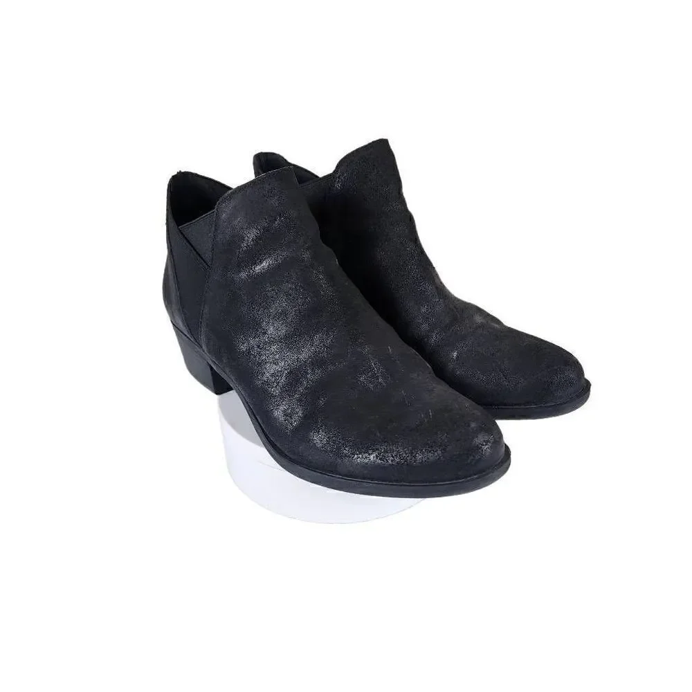 Lucky Brand- Women's Black Leather Chunky Heel Baqira Booties, Size 8